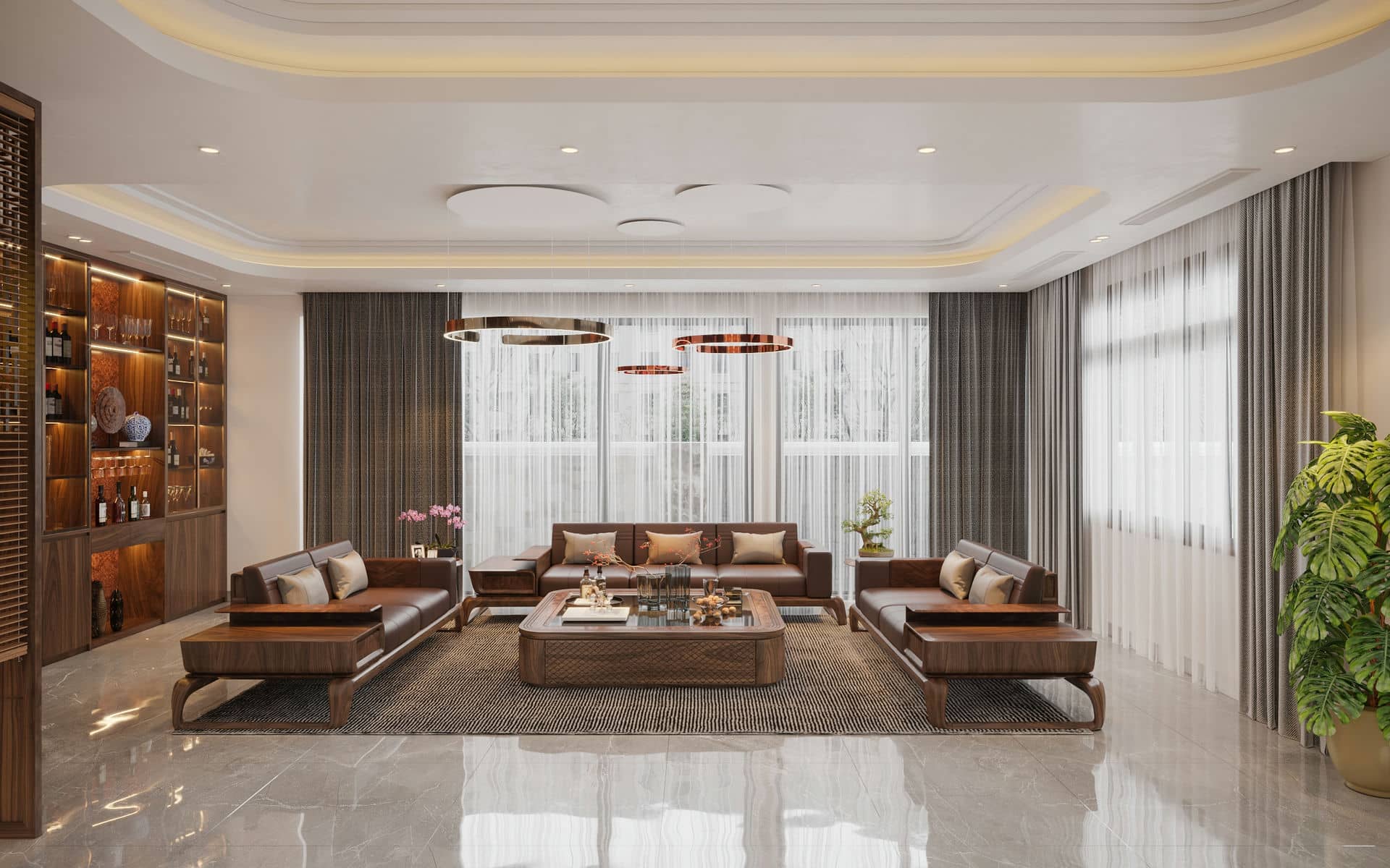 Thiết kế nội thất biệt thự gỗ óc chó 256m2_ Chị Ly