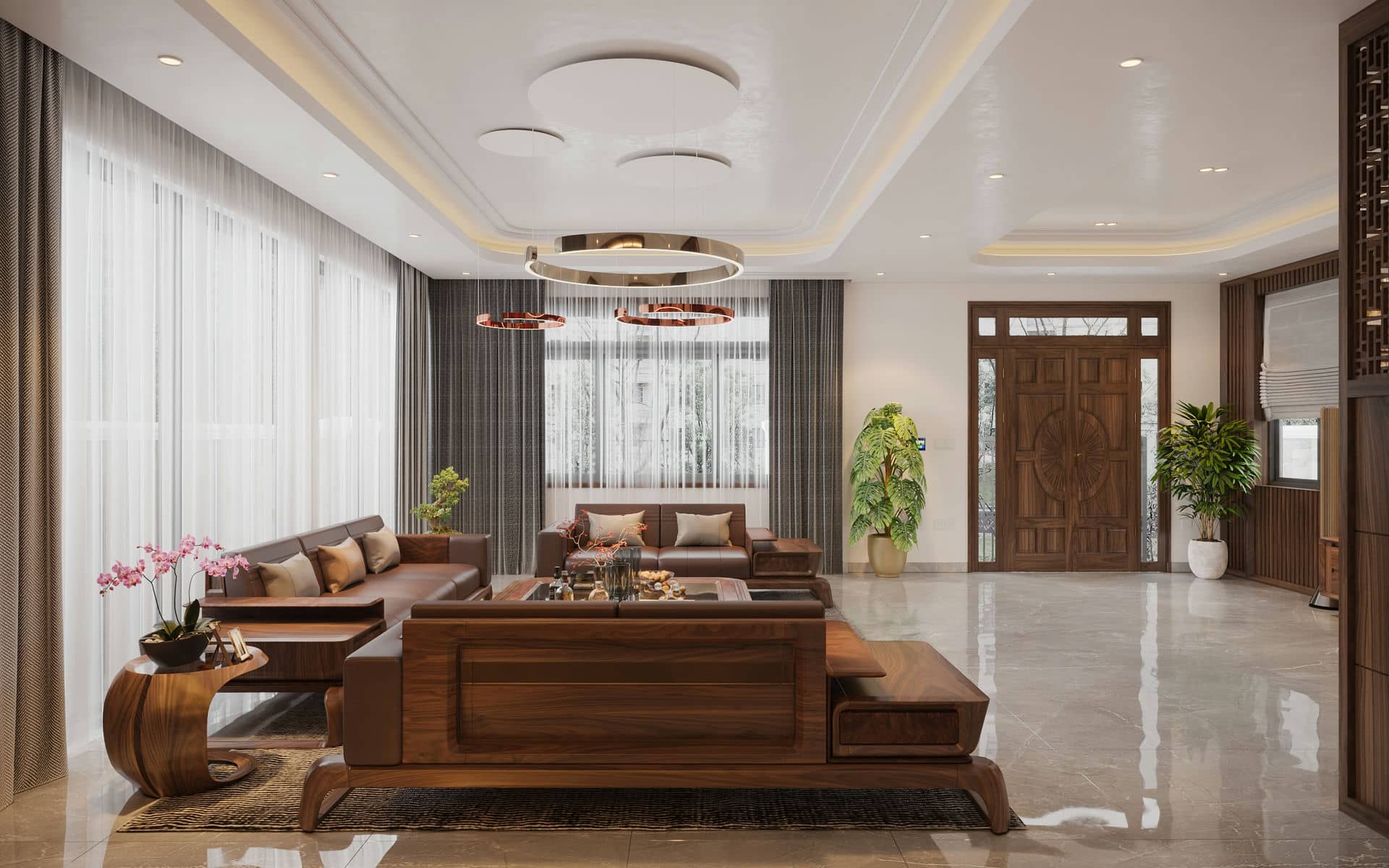 Thiết kế nội thất biệt thự gỗ óc chó 256m2_ Chị Ly