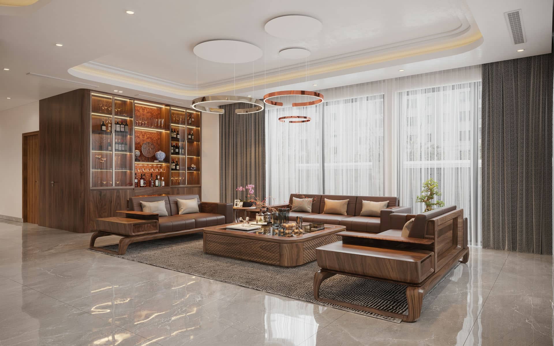 Thiết kế nội thất biệt thự gỗ óc chó 256m2_ Chị Ly