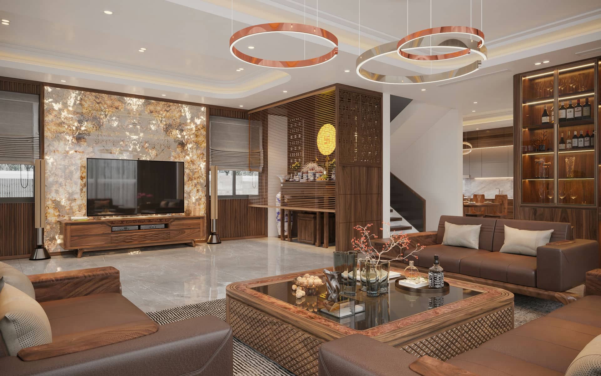 Thiết kế nội thất biệt thự gỗ óc chó 256m2_ Chị Ly
